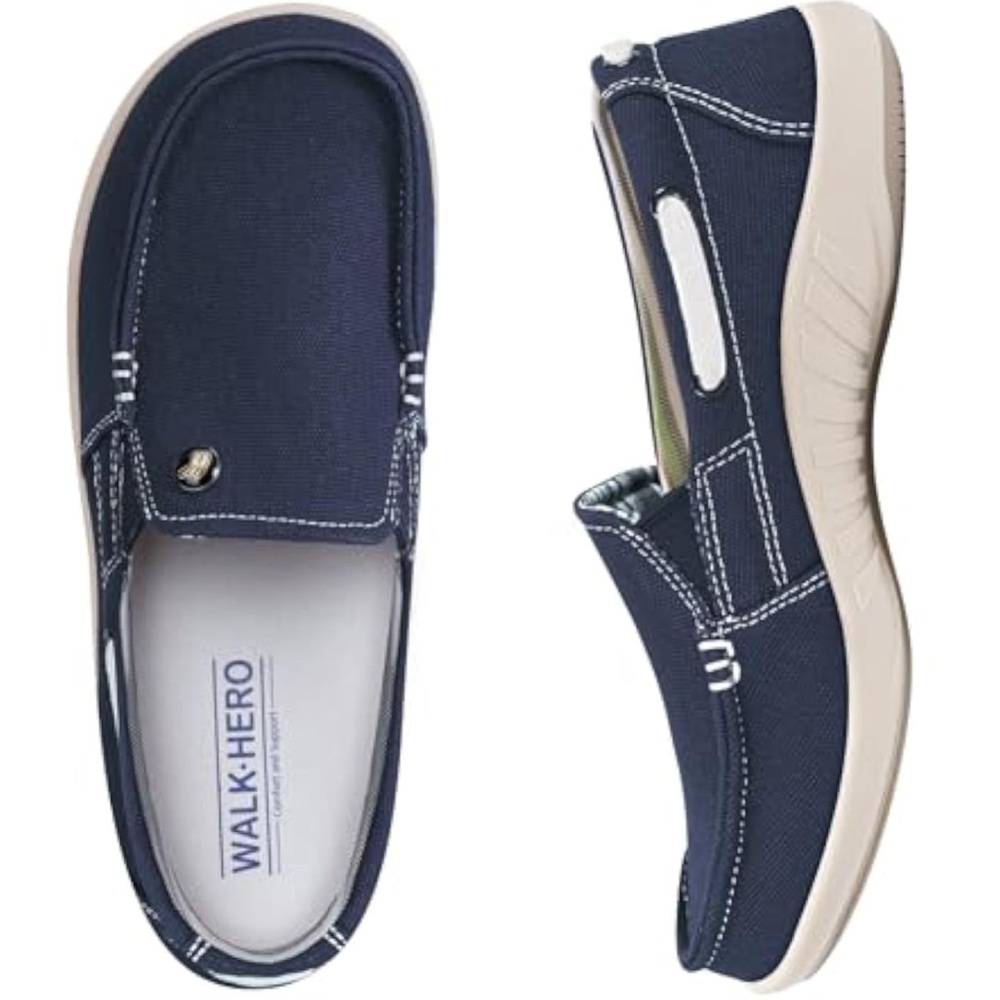Blue and Cream Slip-On Flats with Elastic Panels